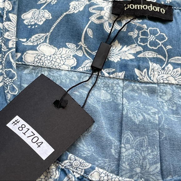 POMODORO blue & white floral pleated front sleeveless tank top NWT Small - Picture 9 of 10